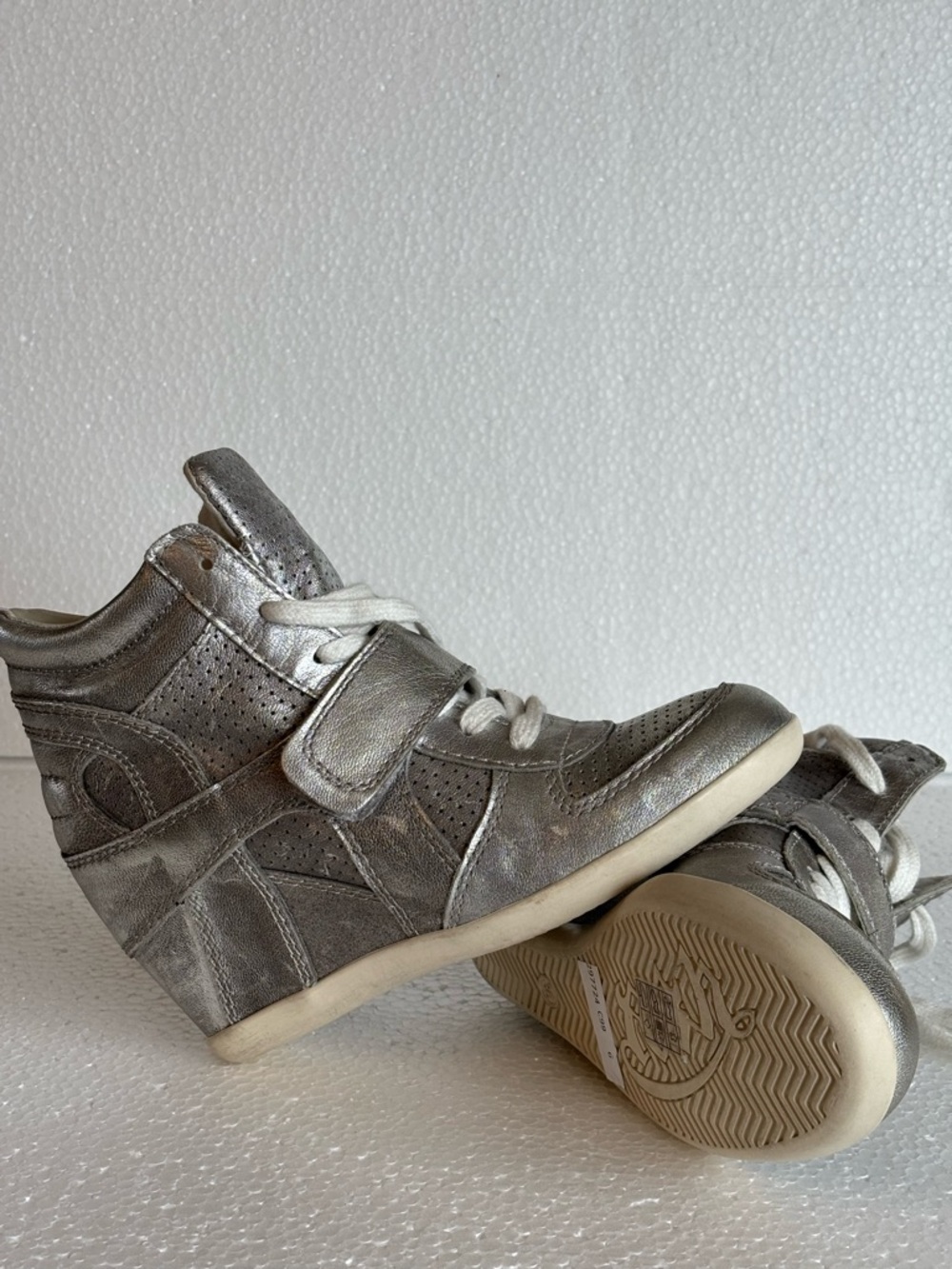 ASH Bowie Limited Edition Silver Metallic Leather Wedge High-Top US Sz 5 1/2 -6